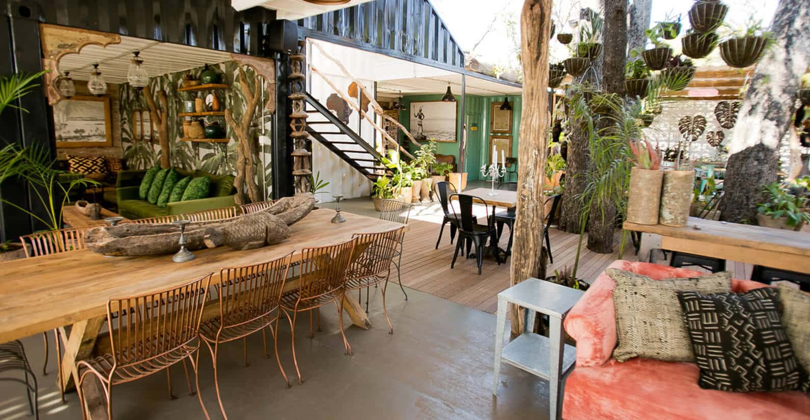 Casual dining area under the ebony trees