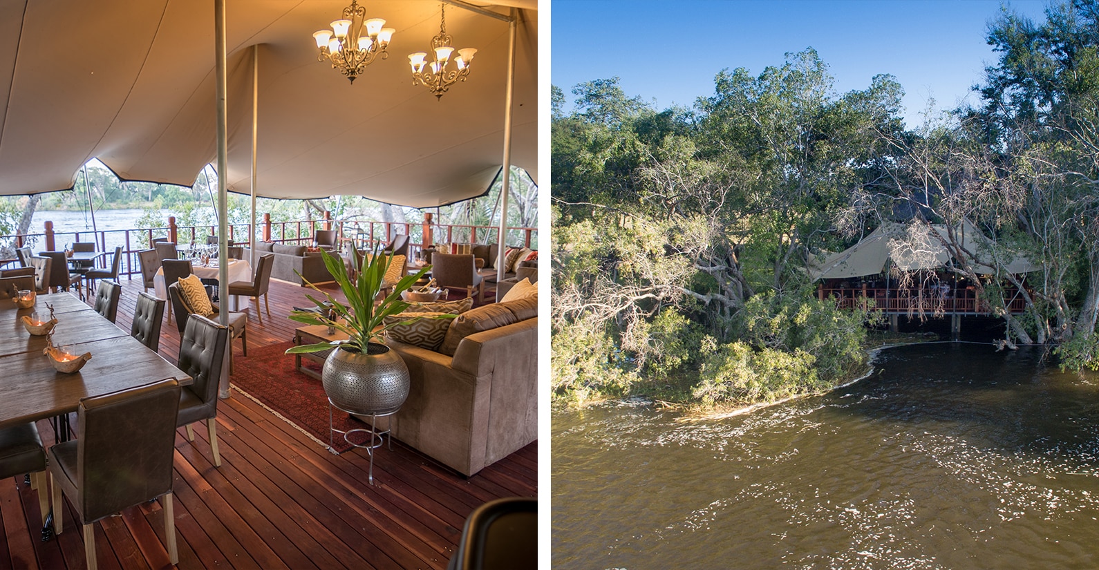 The Zambezi River flows below the deck of Elephant Caf&eacute;.