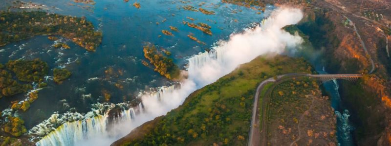 Victoria Falls from the air in the afternoon