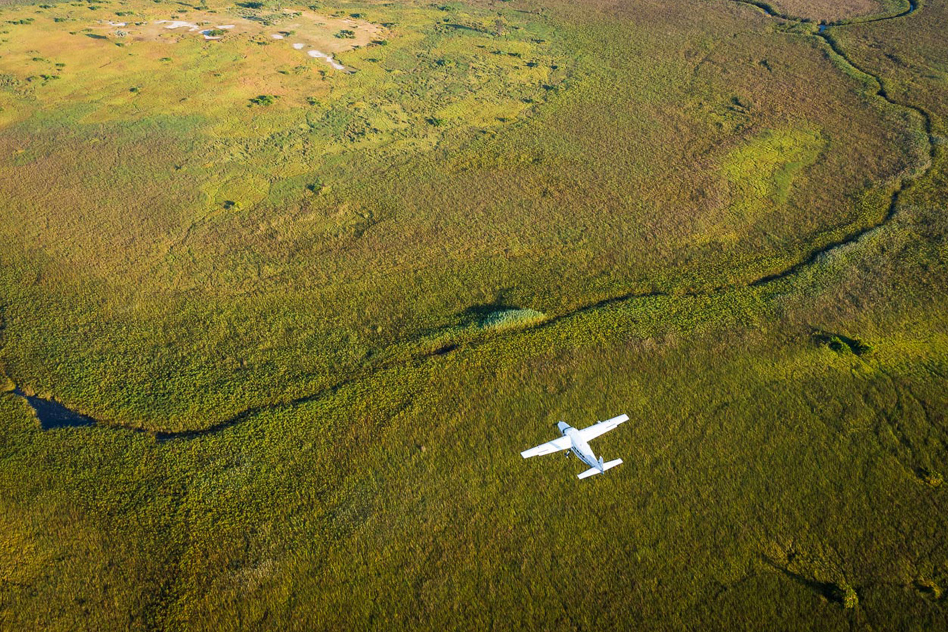 Charter flight over the Okavango Delta, Botswana- one of the country's in the Africa travel restrictions Coronavirus information 