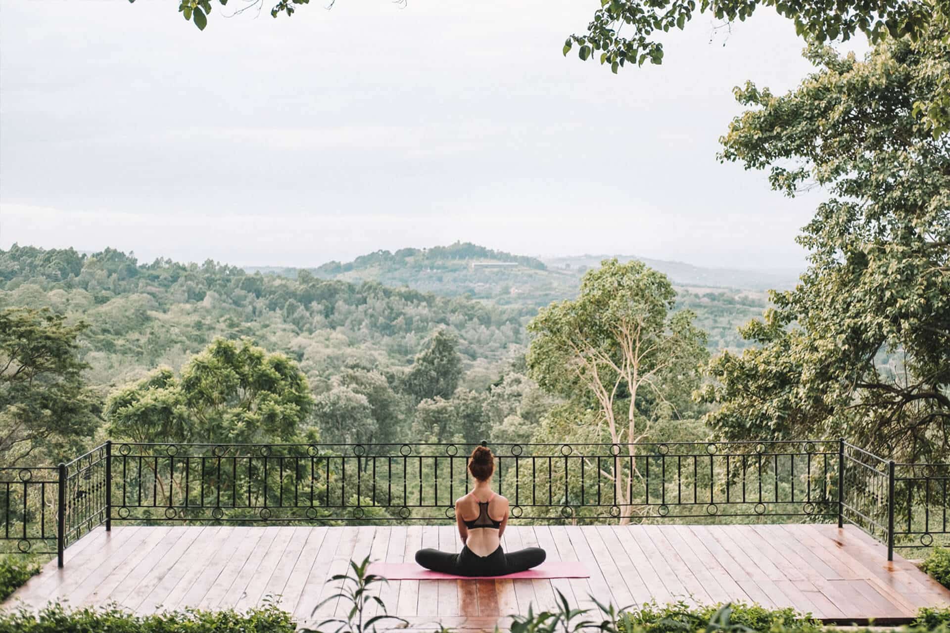 Yoga on the deck at Gibbs Farm