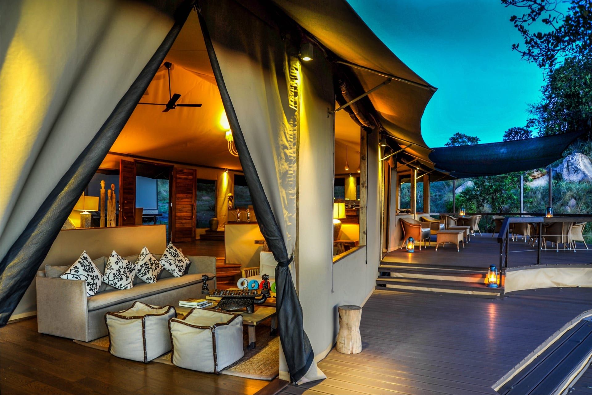 Lemala Kuria Hills communal tent with lounge and bar area