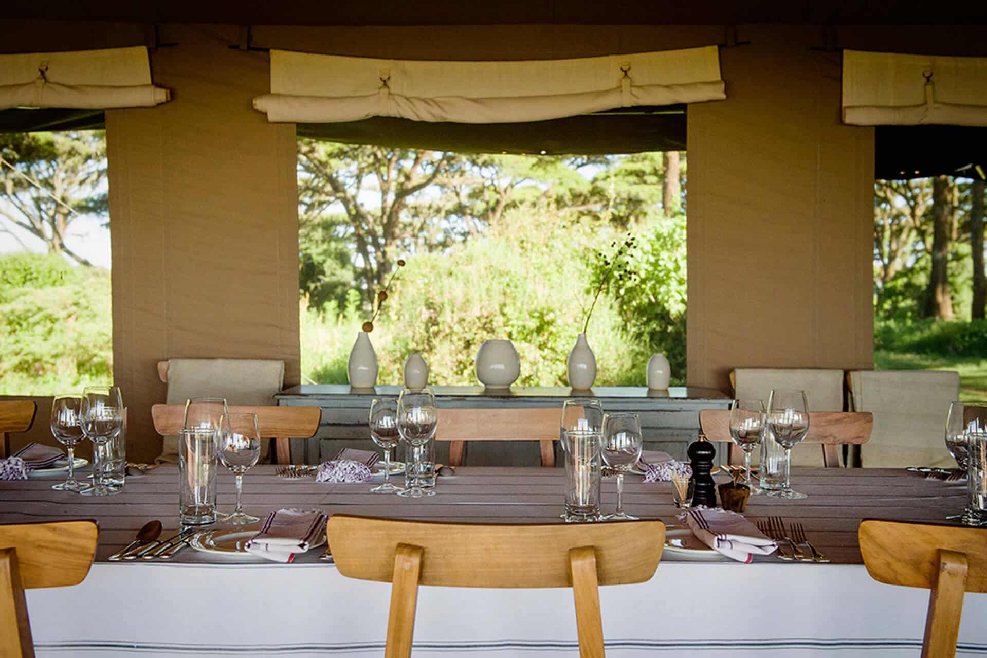 Dining area in the mess tent at Entamanu Ngorongoro