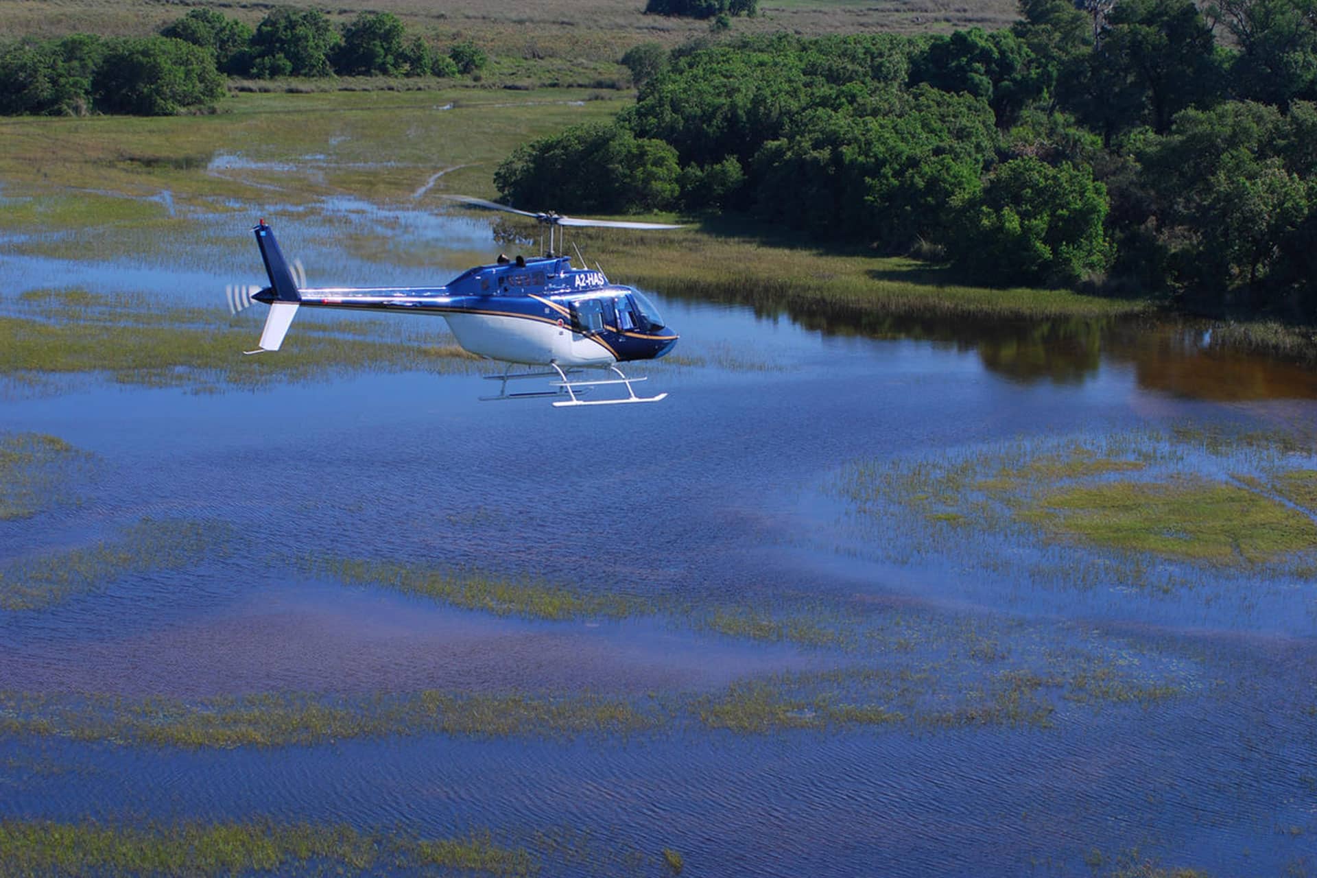 Helicopter flight to the Okavango Delta, departs from Maun