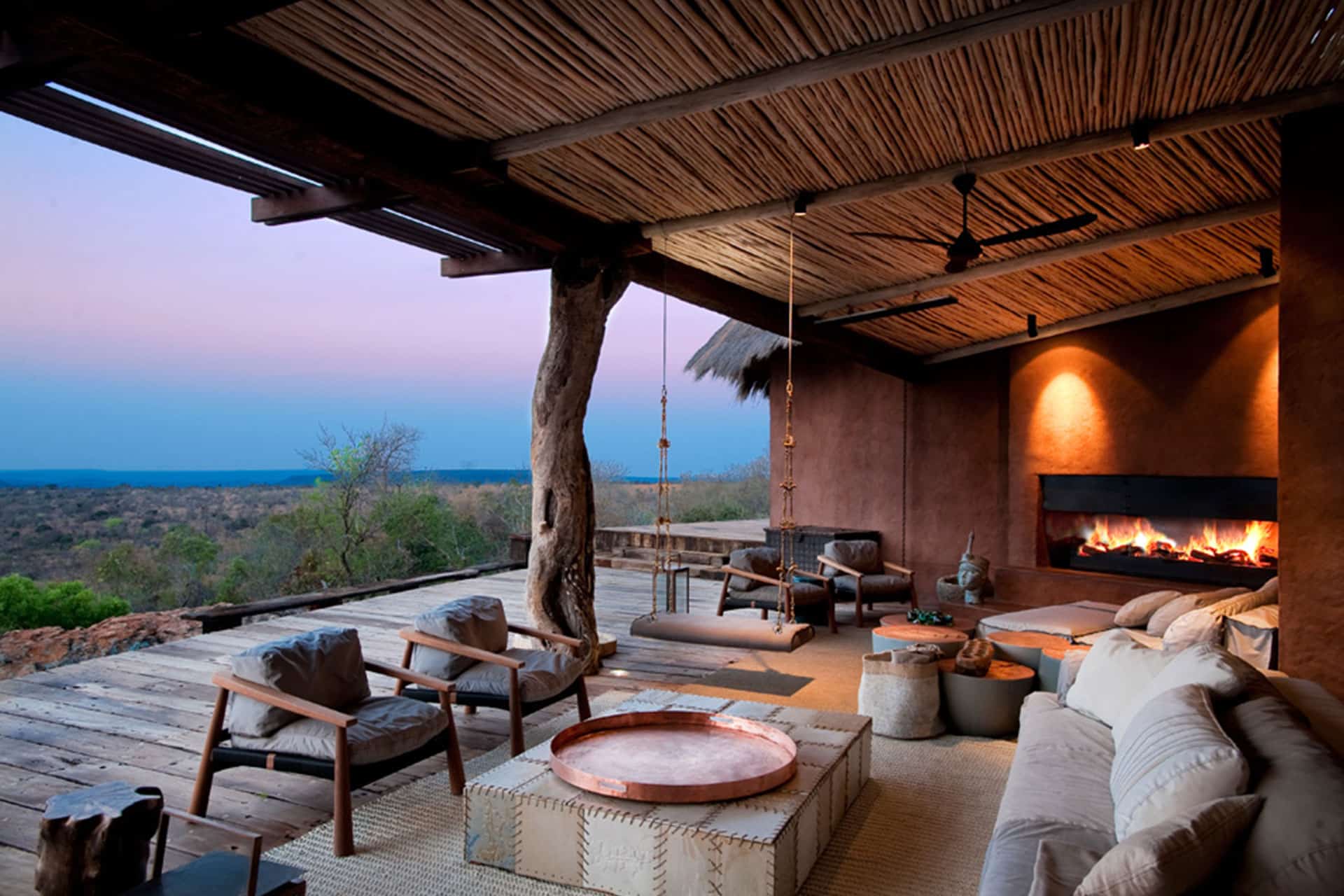 The deck at sunset at one of a malaria-free safari in south africa