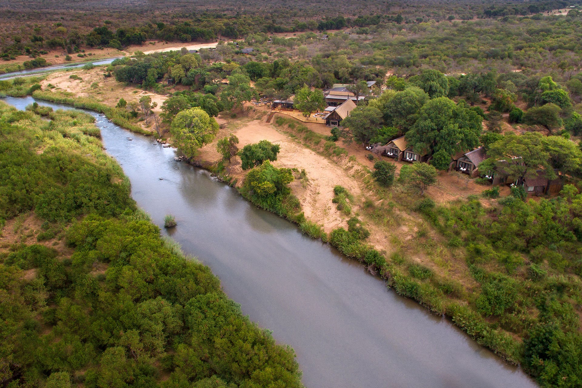 Aerial view of Lion Sands, part of the MORE group