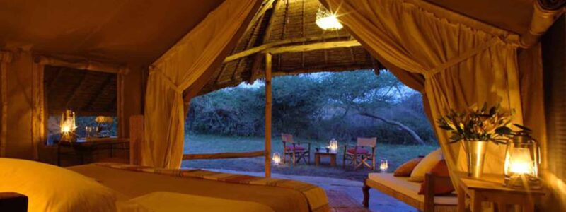 Tortilis-Camp---Double-Tent-at-Dusk