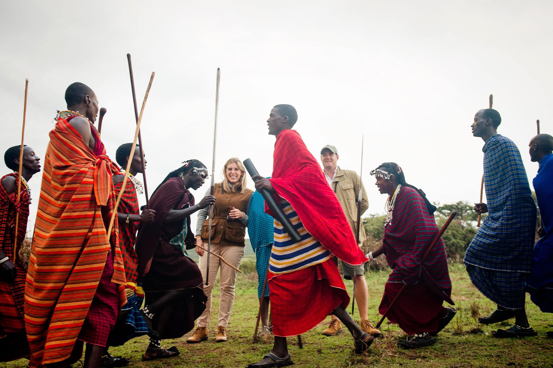 A group of Maasai warriors doing a traditional jumping dance at Entumano Private