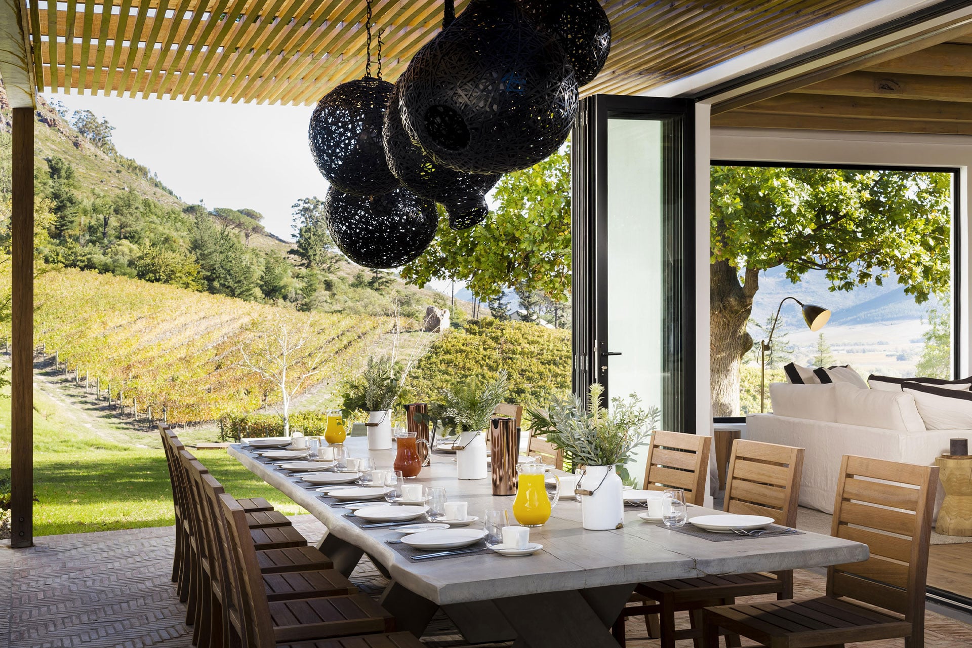 Dining room table in the Manor House at Mont Rochelle