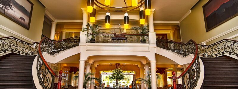 Luxury entrance, lobby area and stair case in Hemingways Nairobi in kenya