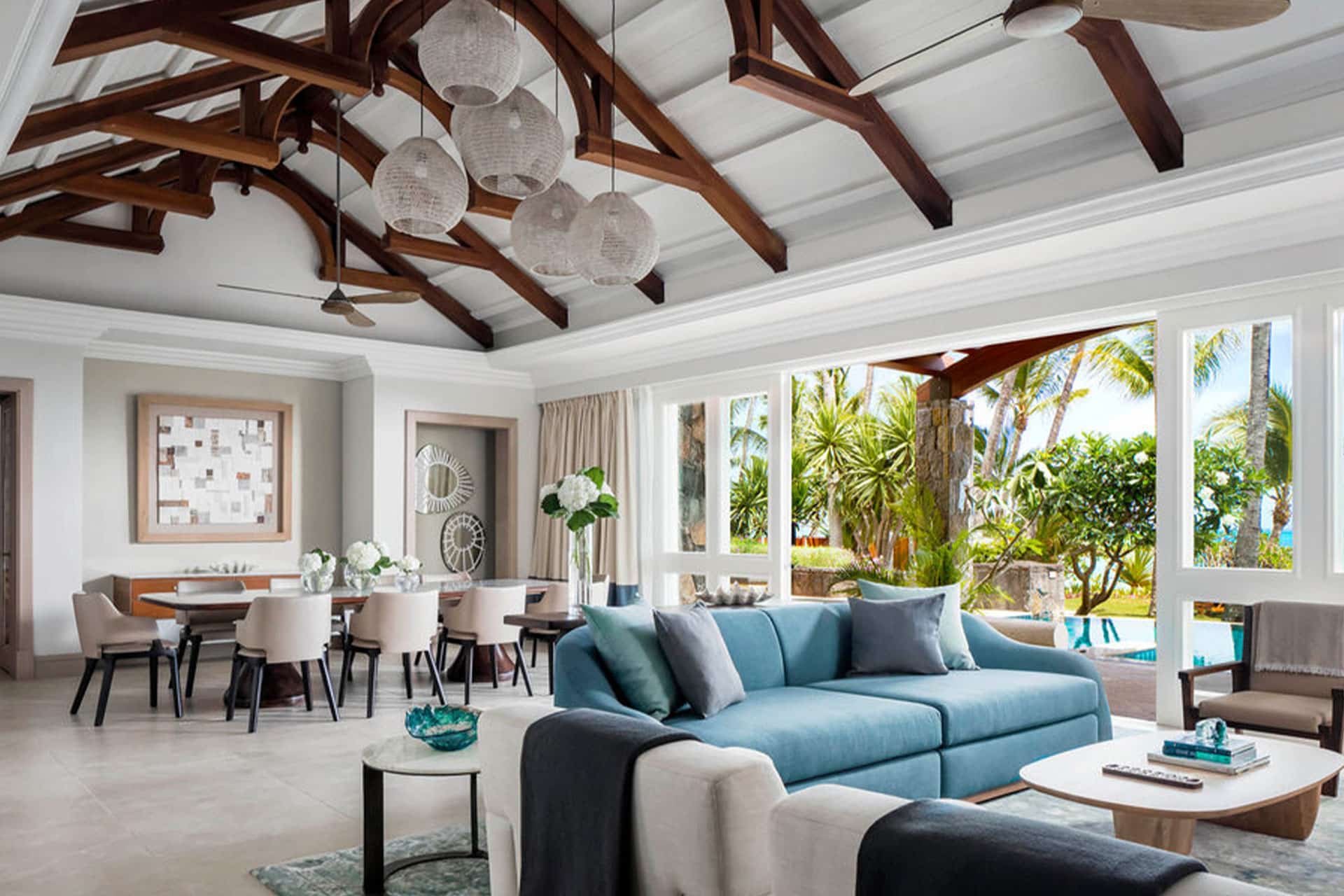 The lounge area of Villa One at One & Only Le Saint G&eacute;ran, Mauritius.