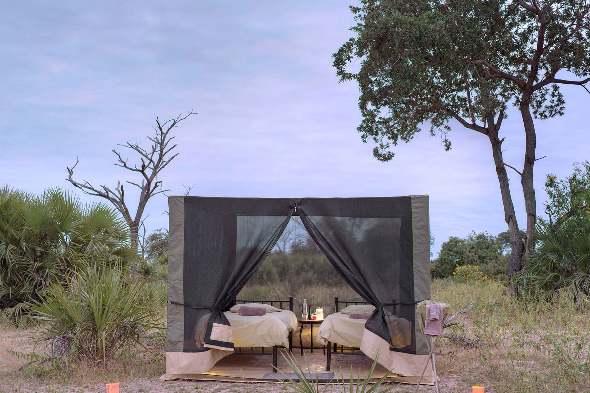 A tent sent up for fly-camping at Usanga Expedition Camp &ndash; a new luxury lodge in Africa opening in 2022.