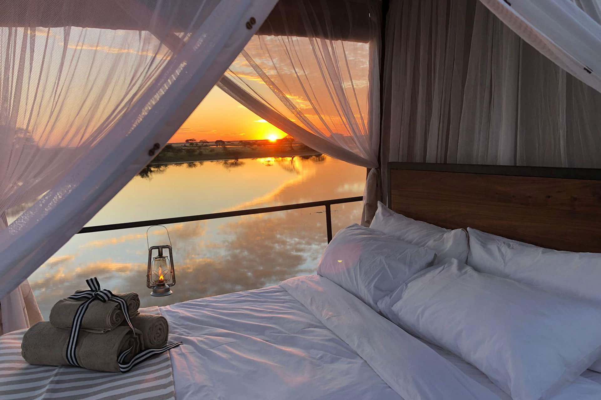 View from the bedroom on the Dream Cruiser at Onguma &ndash; an African bucket list experience with a twist. 