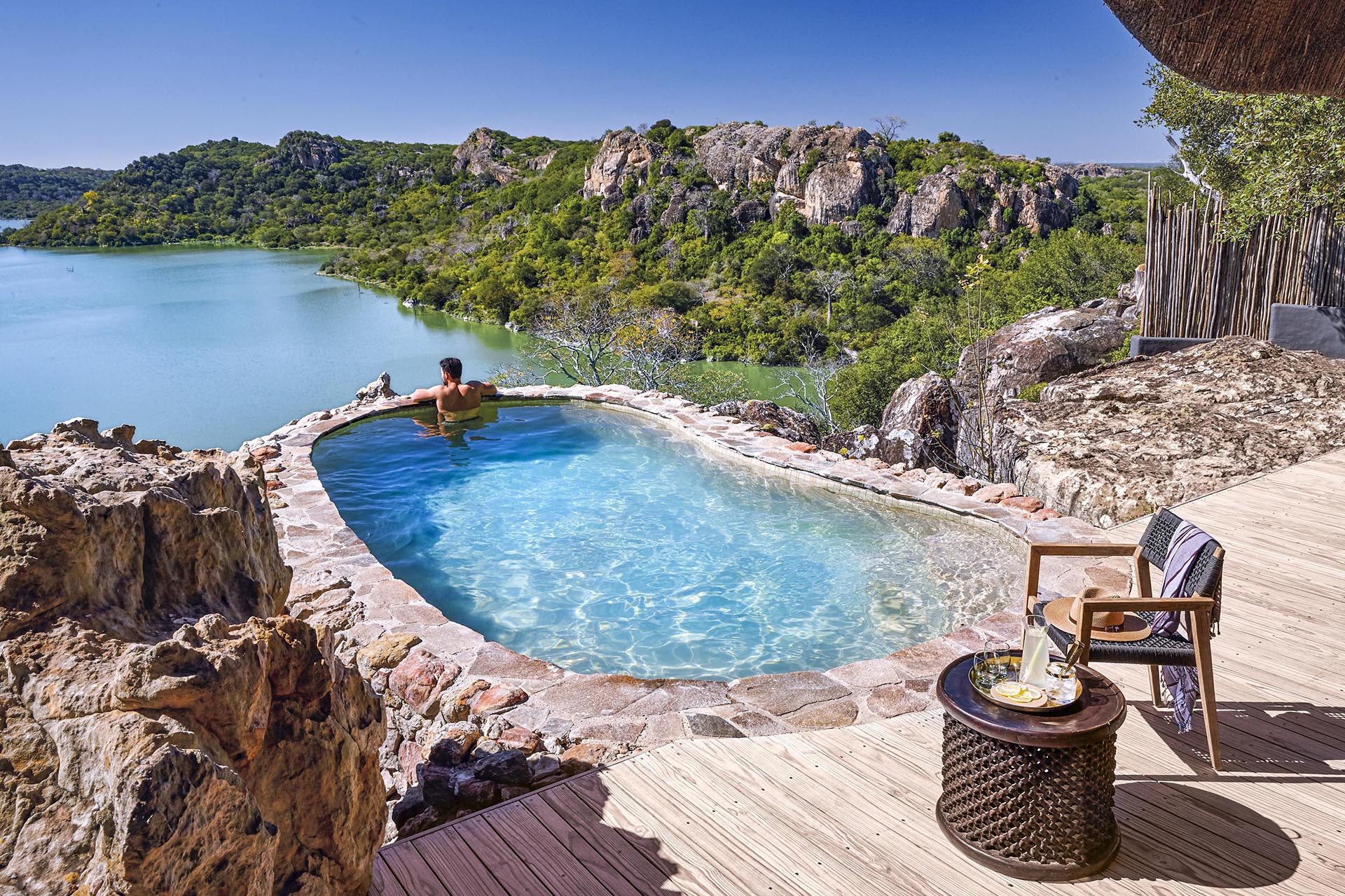 Lake views from a private pool at Singita Pamushana Lodge &ndash; one of the top Eco Lodges in Africa.