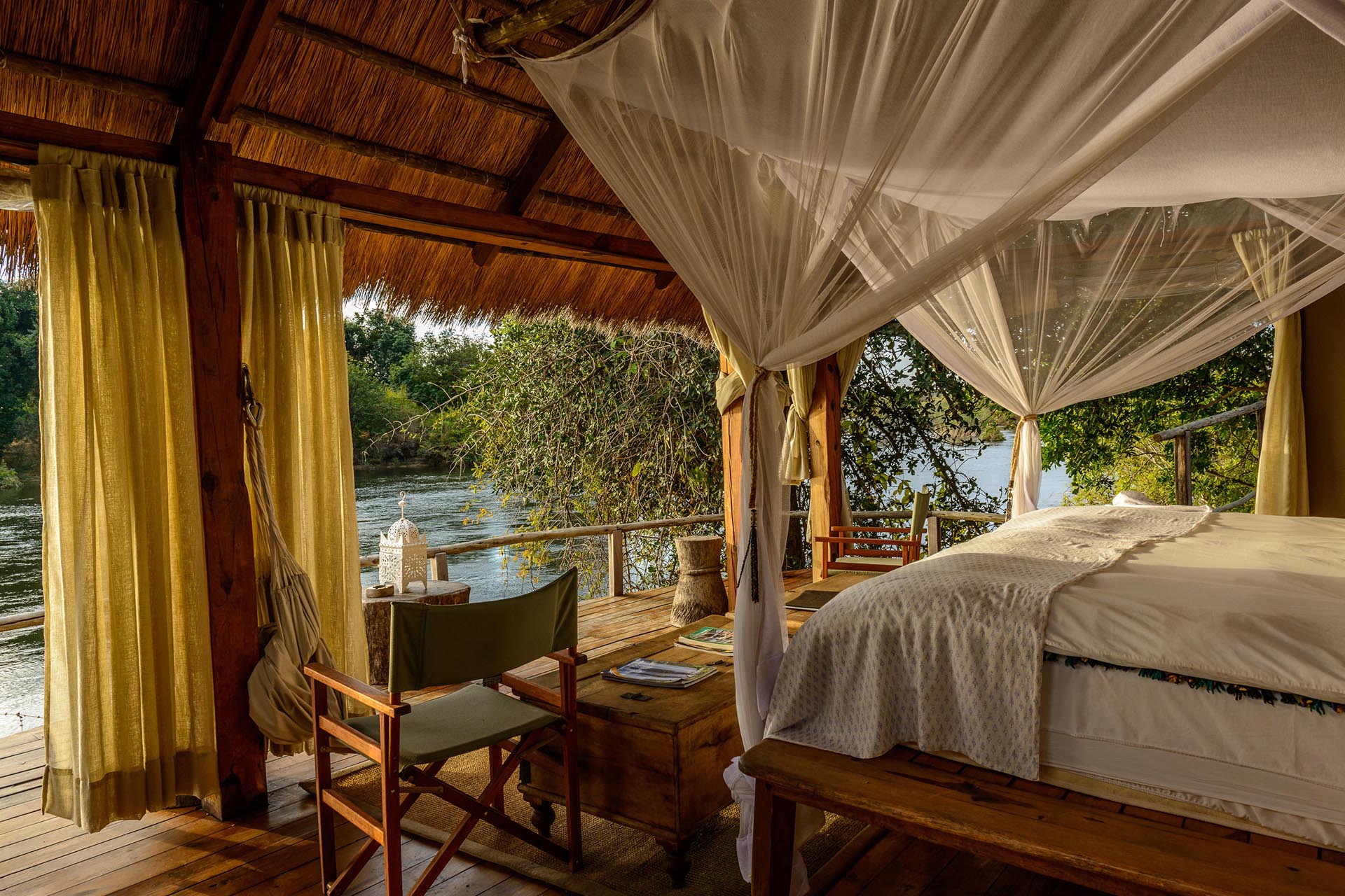 An open-sided chalet at Sindabezi Island &ndash; one of the top Eco Lodges in Africa.