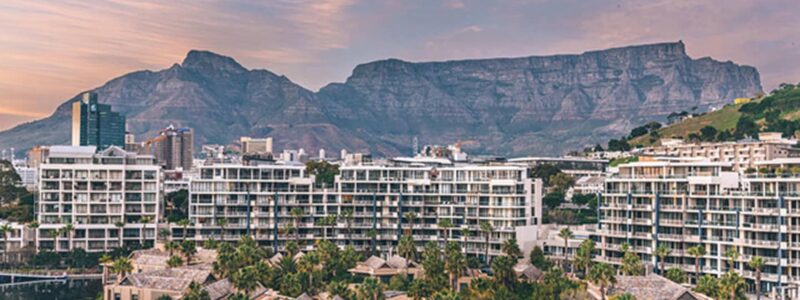 African Family Safari. View over cape towns beautiful house and villa designs. With South African mountain back drop.