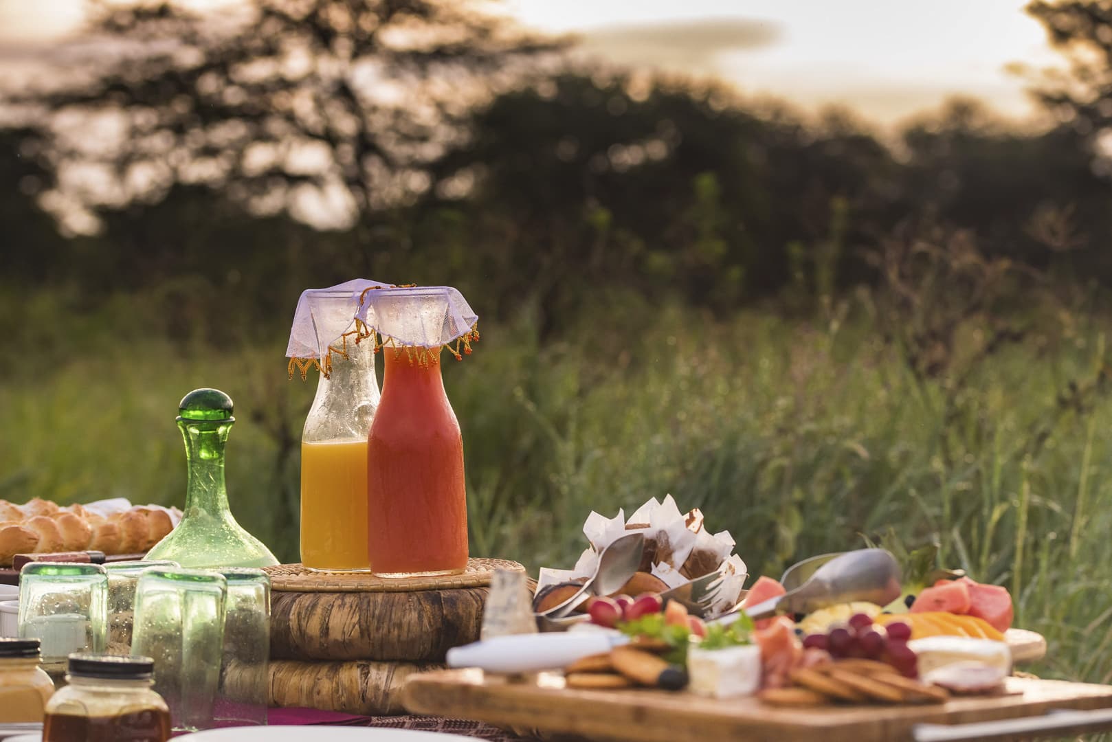 A gourmet bush breakfast set up at Dunia Camp.