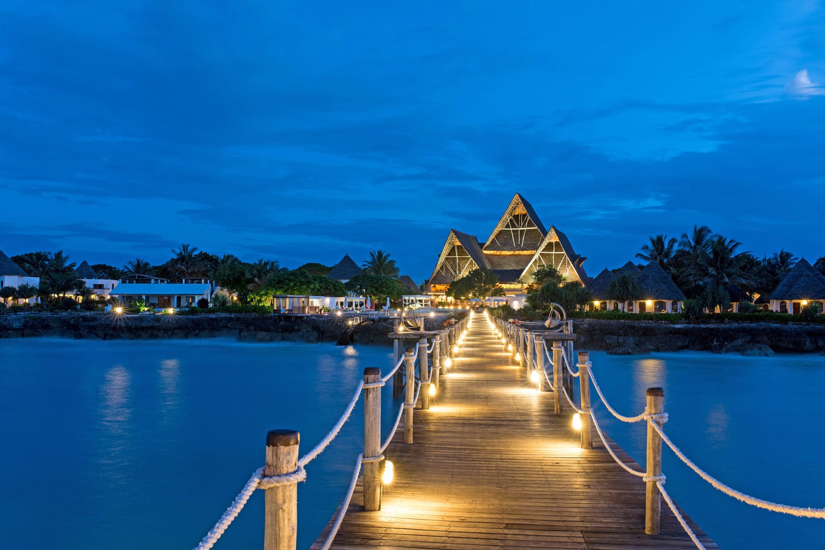 Dusk at Essque Zalu Zanzibar &ndash; one of the top rated Zanzibar resorts with Kids Clubs. 