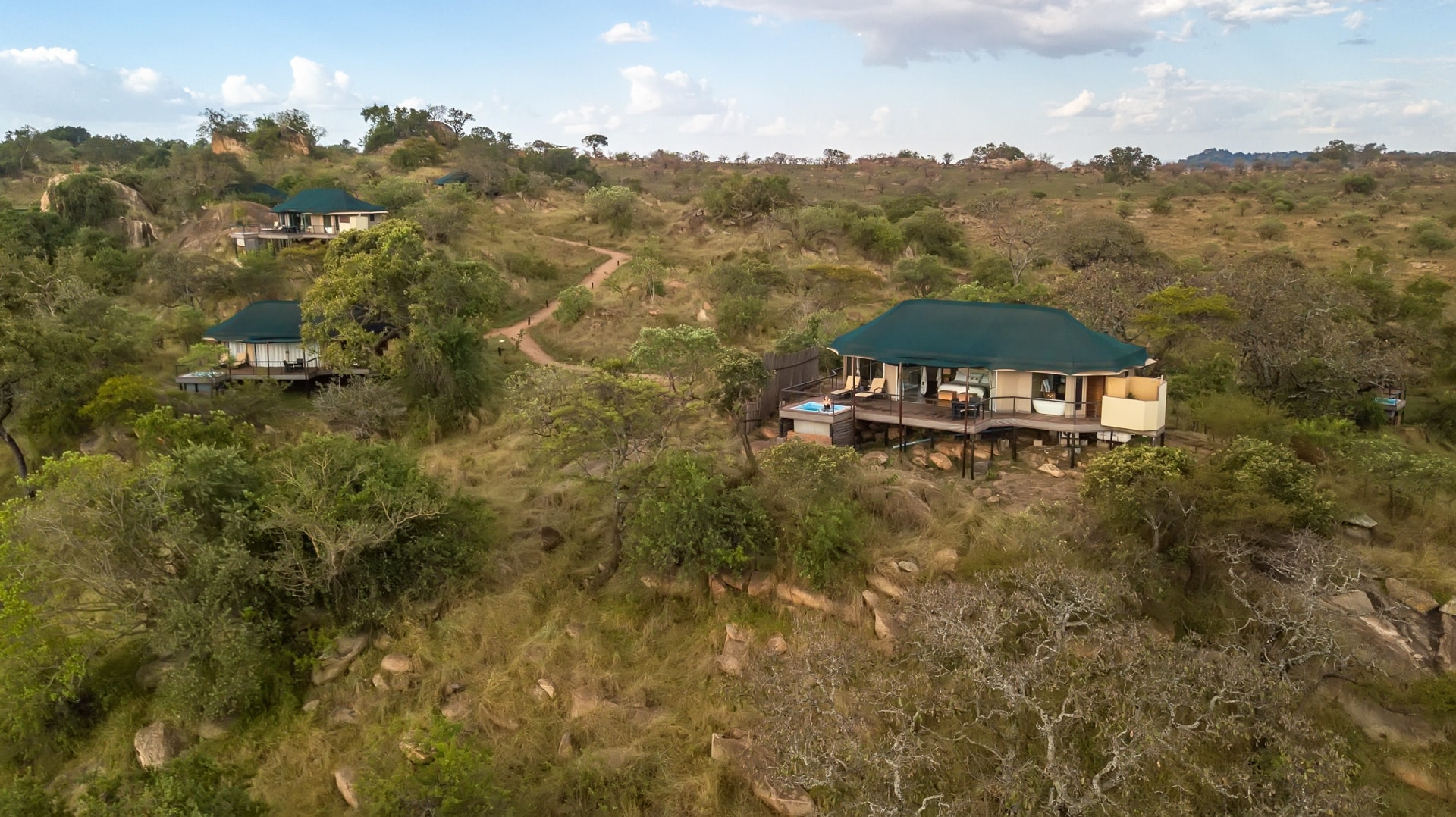 Tented suites on the hill at Lemala Kuria Hills. 