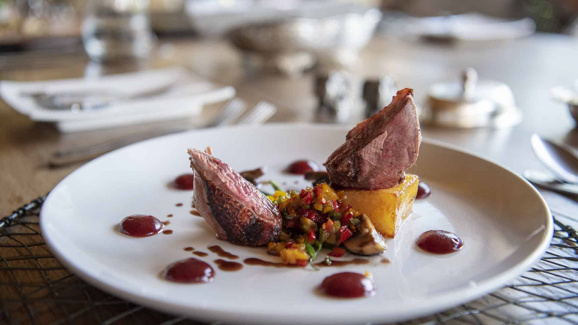 Duck Breast meal at Jabulani Safari lodge. 
