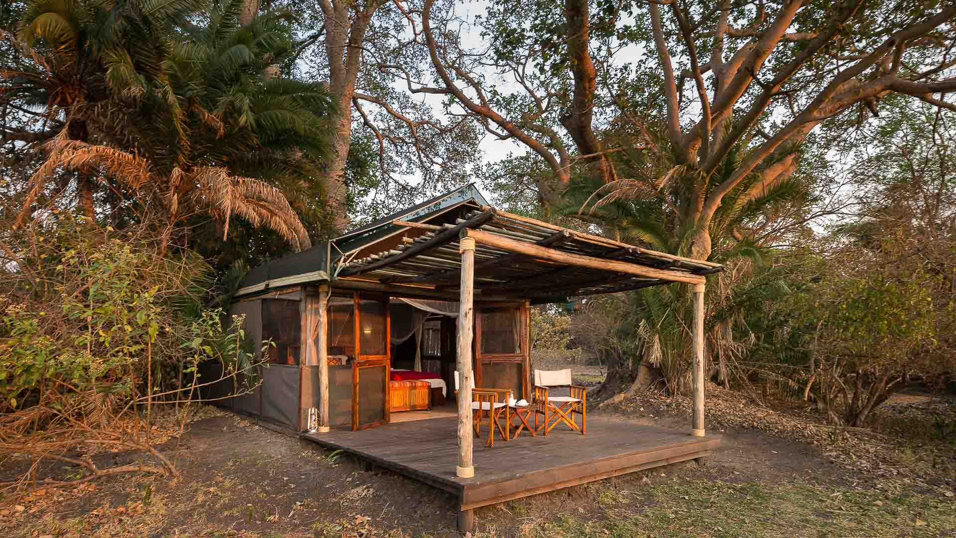 One of Busanga Bush Camp&rsquo;s chic safari tents - in Kafue National park, a superb location for an off the beaten track Southern Africa safari.