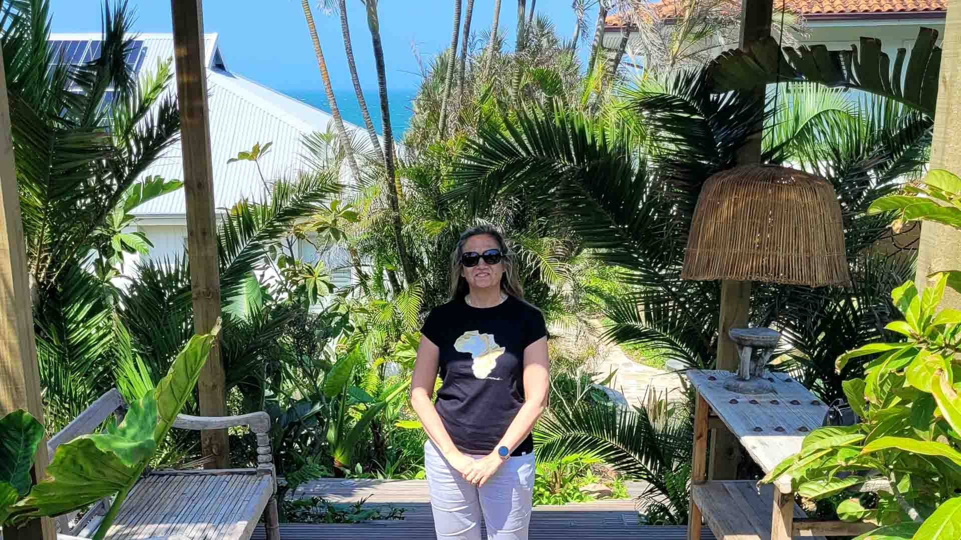 Lisa standing at the entrance to Sala Beach House - a popular Ballito hotel.