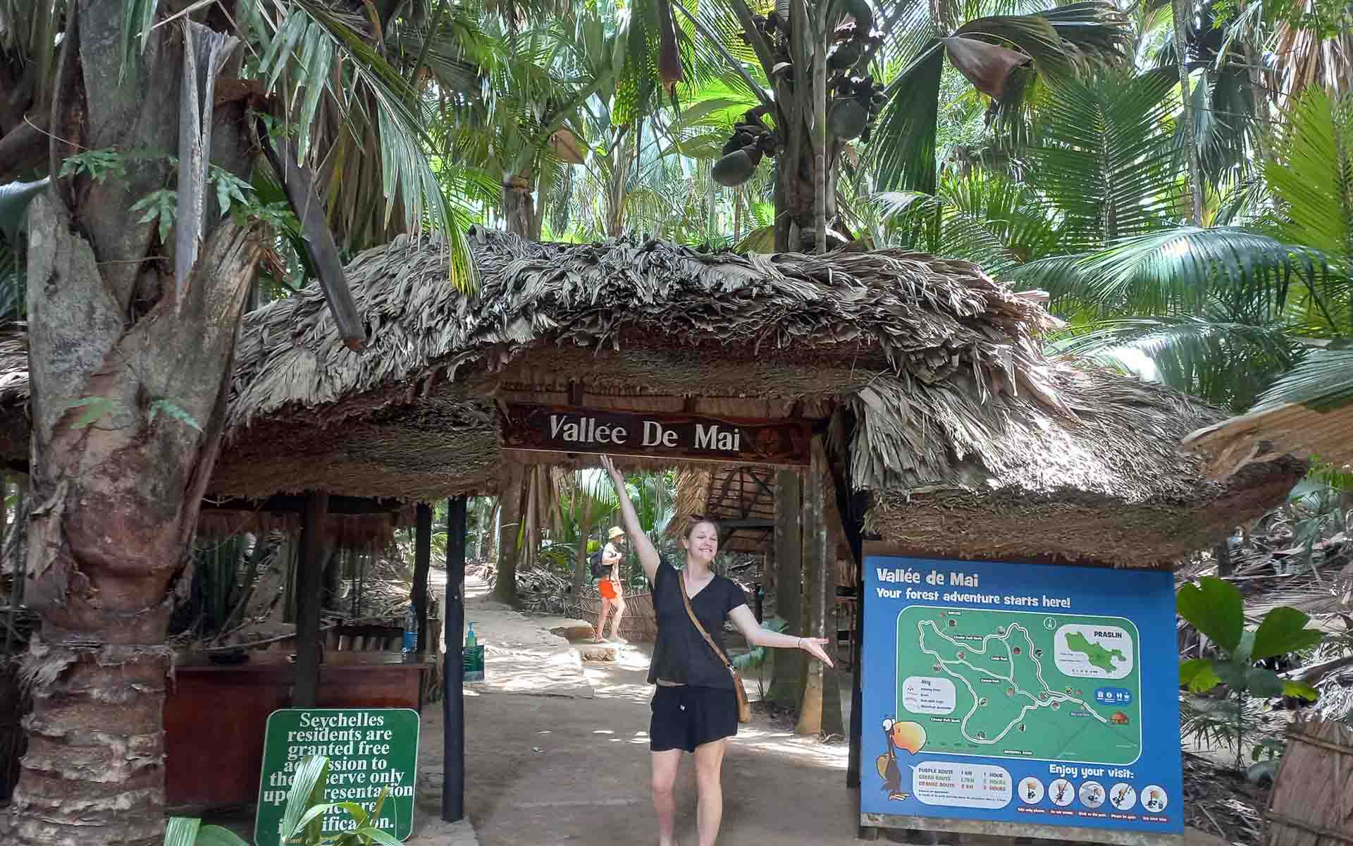 Bente standing outside Vall&eacute;e de Mai Nature Reserve 