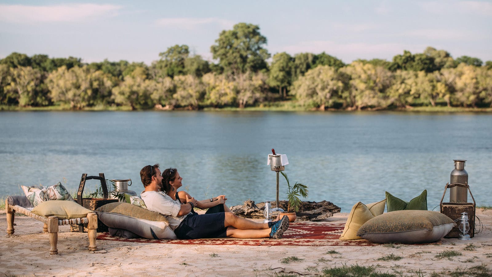 Sunset over the Zambezi River at Old Drift Lodge