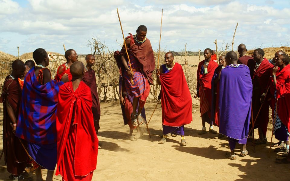 Maasai warriors jumping at Mto wa mbu town with with Ker & Downey&reg; Africa